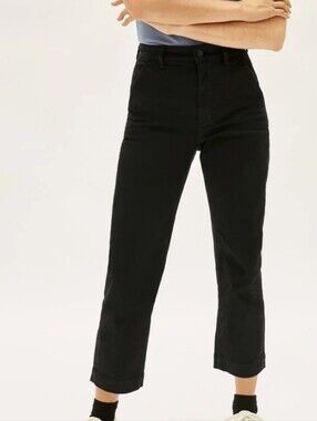 Everlane The Straight-Leg Crop Pants Black Size 10 High Rise Stretch